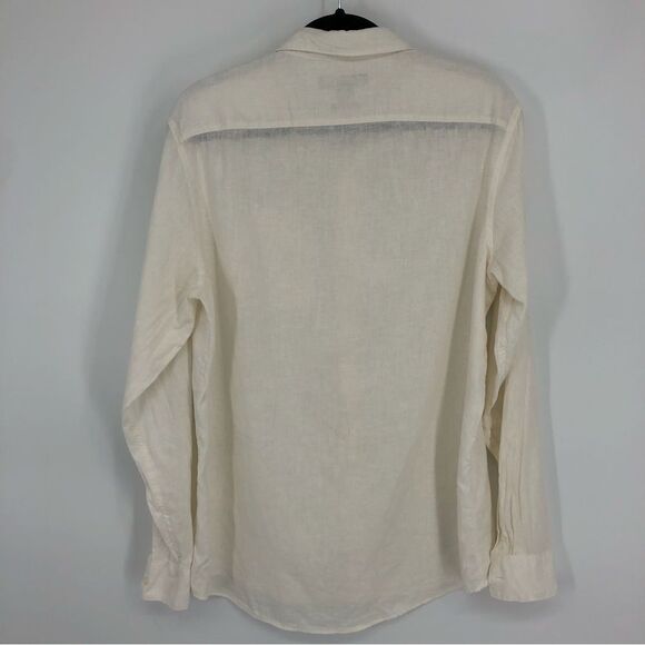 Michael Kors Shirt Mens Medium Classic Fit Linen White Long Sleeve Roll Tab - Picture 7 of 12